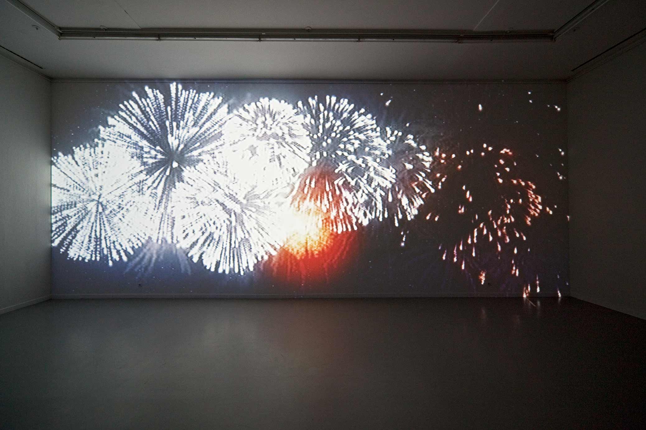 Immigrant Song, video installation, fireworks, projection on a wall.